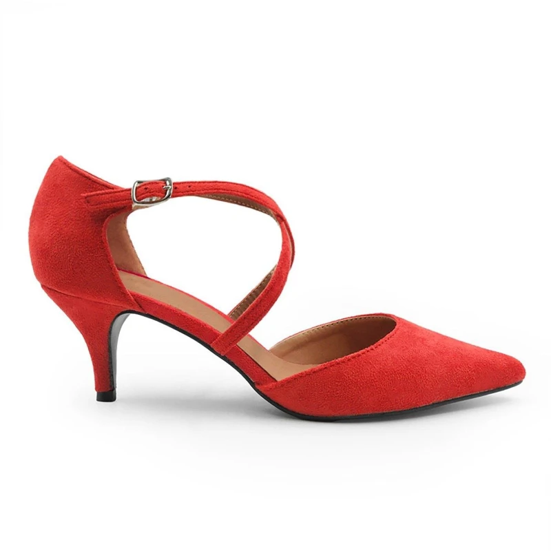 Image of Wheres That From Red Suede Kennedi Low Kitten Heels Redsuede female 3