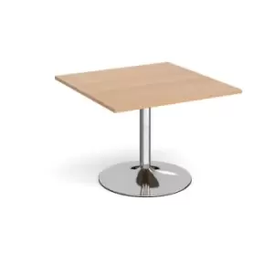 Image of Trumpet base square extension table 1000mm x 1000mm - chrome base and beech top