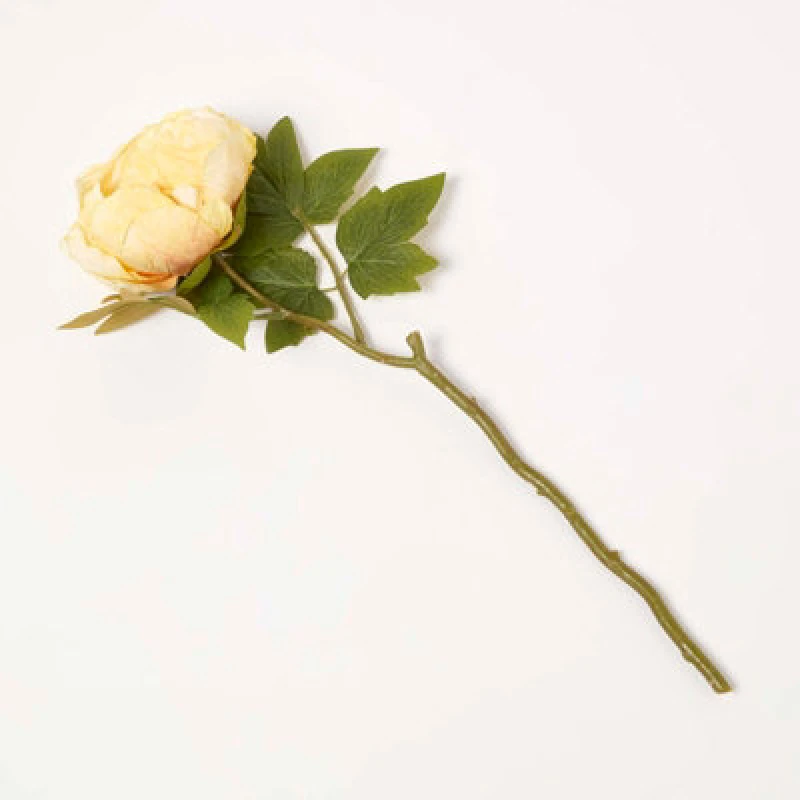 Image of Homescapes Artificial Stem of Dried Peony Flowers Yellow