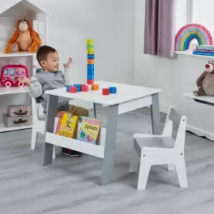 Image of Liberty House Toys Kids White and Grey Bookshelf Table and Chair Set