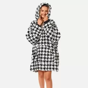 Image of Dreamscene Houndstooth Oversized Hoodie Blanket Wearable Sherpa Fleece Black