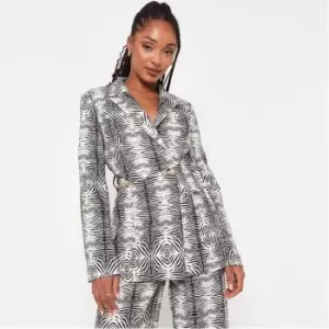 Image of Missguided Zebra Print Slim Fit Chain Detail Blazer - Cream