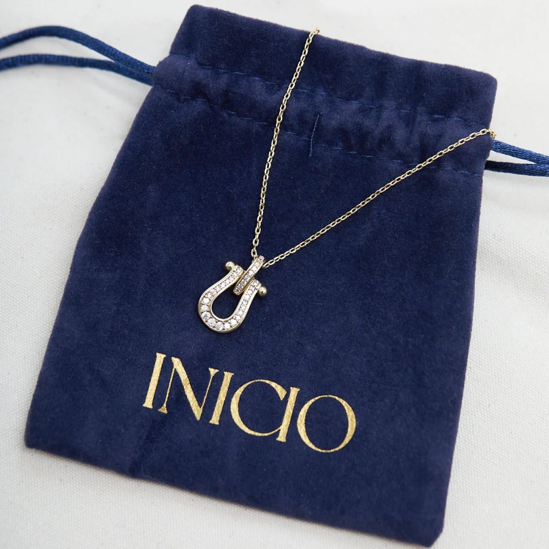 Image of Inicio Gold Plated Cubic Zirconia Snaffle Pendant - Gift Pouch Gold female