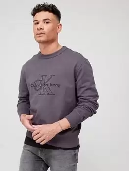 Image of Calvin Klein Jeans Monologo Washed Crew Neck Sweatshirt - Black