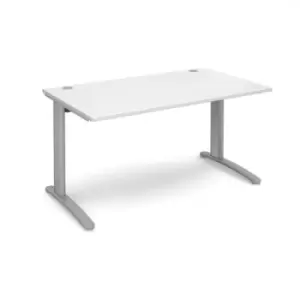 Image of Office Desk Rectangular Desk 1400mm White Tops With Silver Frames 800mm Depth TR10