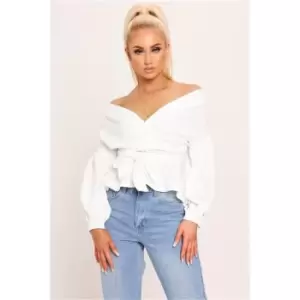 Image of I Saw It First White Stretch Crepe Balloon Sleeve Blouse - White
