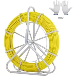 Image of Vevor - Fish Tape Fiberglass, 425 ft, 1/4 inch, Duct Rodder Fishtape Wire Puller, Cable Running Rod with Steel Reel Stand, 3 Pulling Heads, Fishing