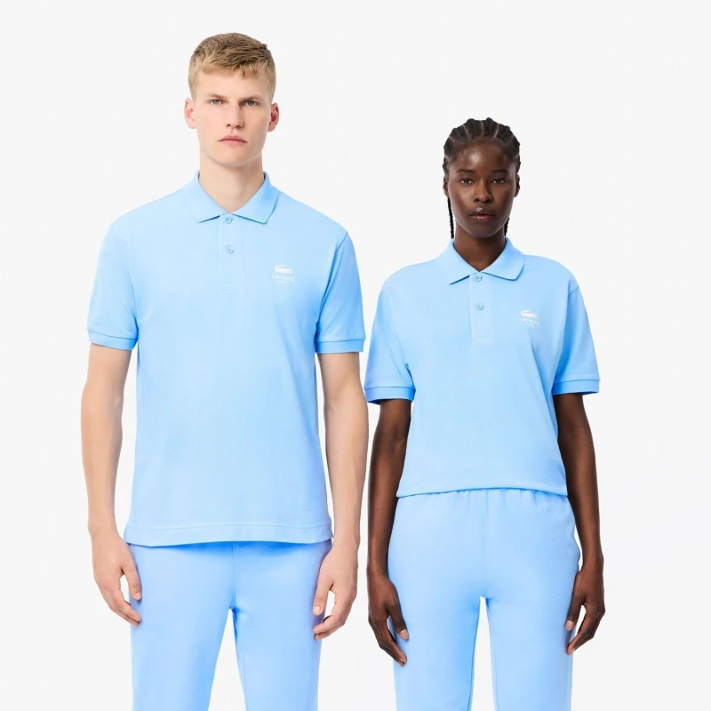 Image of Lacoste Classic Fit Signiature Print L.12.12 Polo Shirt Light Blue male XS
