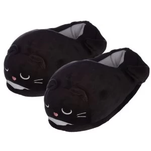 Image of Plush Black Cat Pair of Unisex Slippers