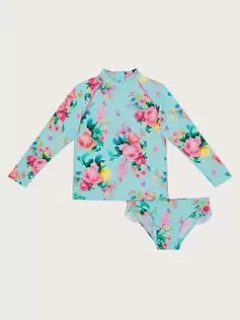 Image of Monsoon Girls Floral Upf50 2 Piece Swim Set - Turquoise, Green, Size Age: 5-6 Years, Women