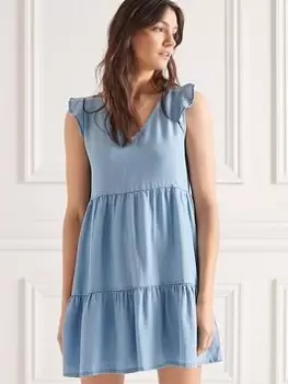 Image of Superdry Tinsley Tiered Dress - Blue Size 8, Women
