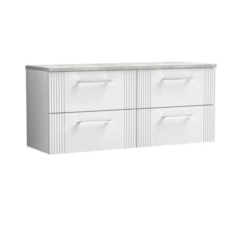 Image of Nuie Deco Wall Hung 4-Drawer Vanity Unit & Bellato Grey Laminate Worktop, Counter Top Vanity Unit In Satin White, 1200mm