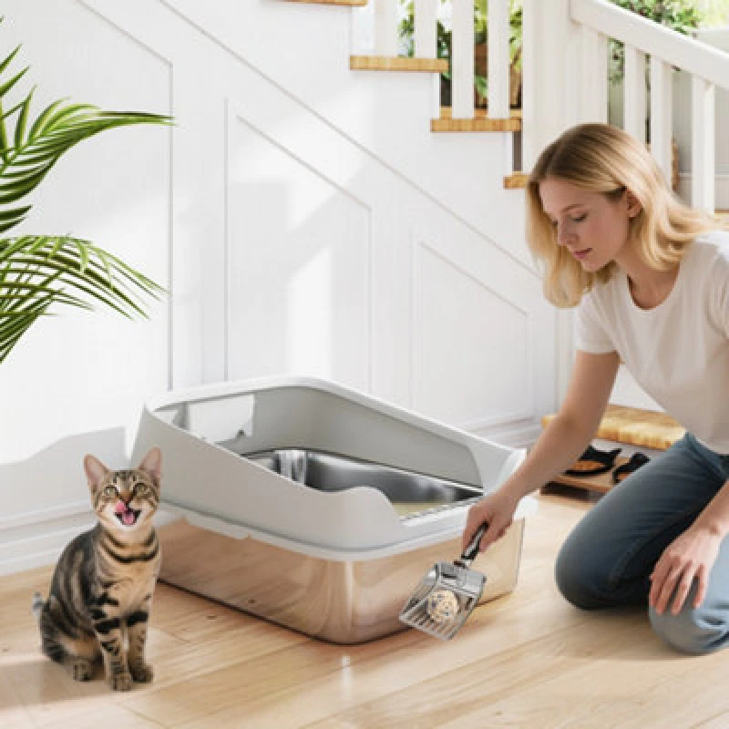 Image of PawHut XXL Stainless Steel Cat Litter Box with High Sides, 70 x 50 x 30 cm, Grey D31-134V02GY