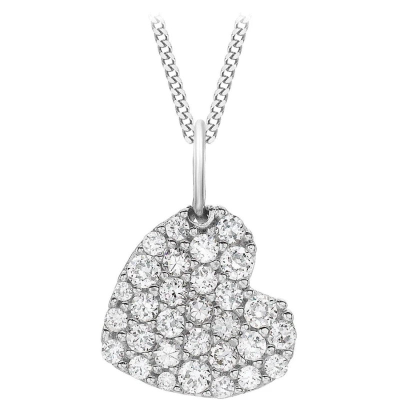 Image of Be You 9ct White Gold CZ Heart Necklace Gold female One Size