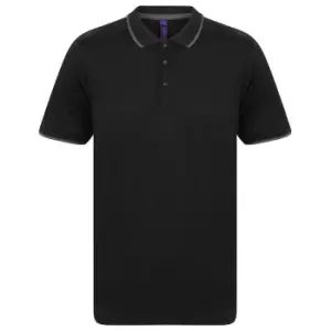 Image of Henbury Mens HiCool Tipped Polo Shirt (M) (Black/Charcoal)