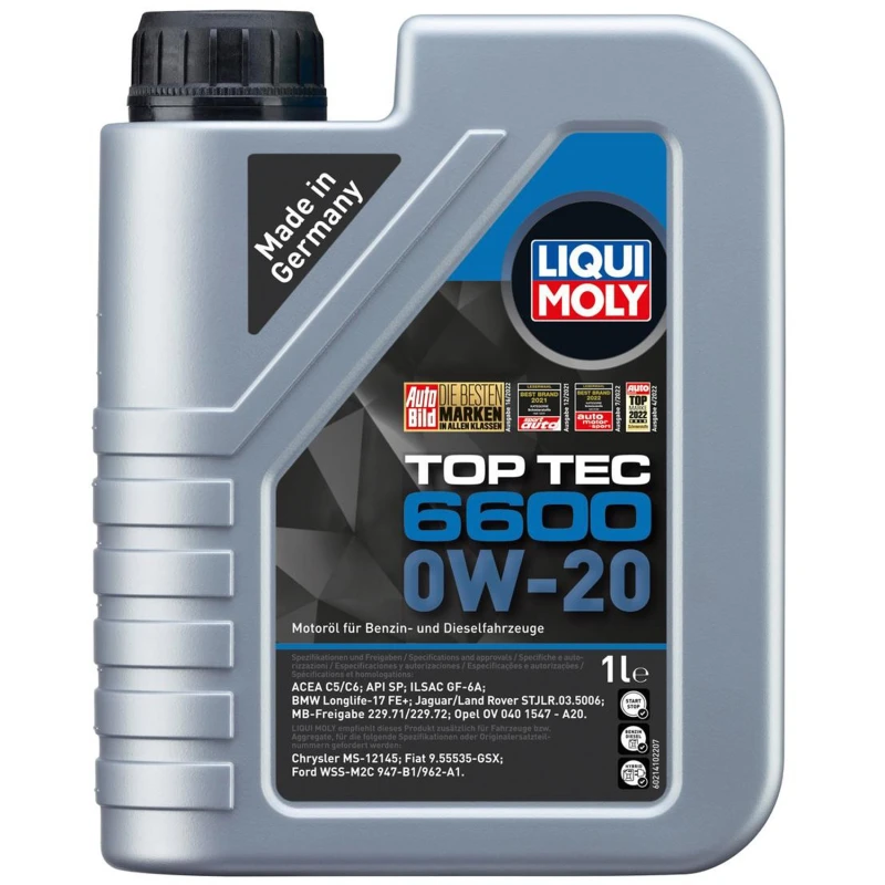 Image of Liqui Moly Top Tec 6600 0W20 Fully Synthetic Engine Oil Acea C5 C6 Mb 229.72 1L