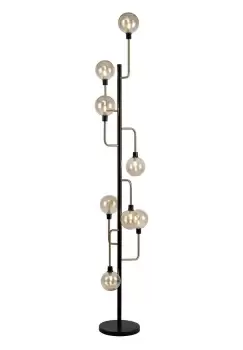 Image of Floor Lamp, 8 Light G9, Matt Black, Antique Brass, Cognac Glass