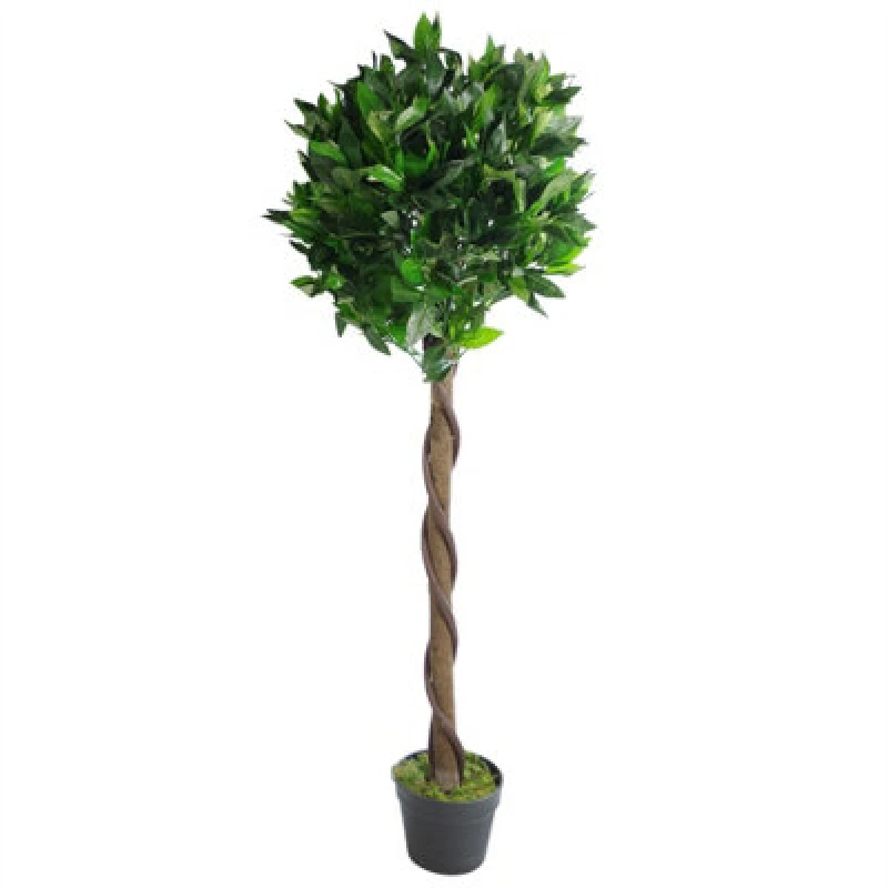Image of Leaf Design 120cm (4ft) Twist Natural Trunk Artificial Topiary Bay Laurel Ball Tree