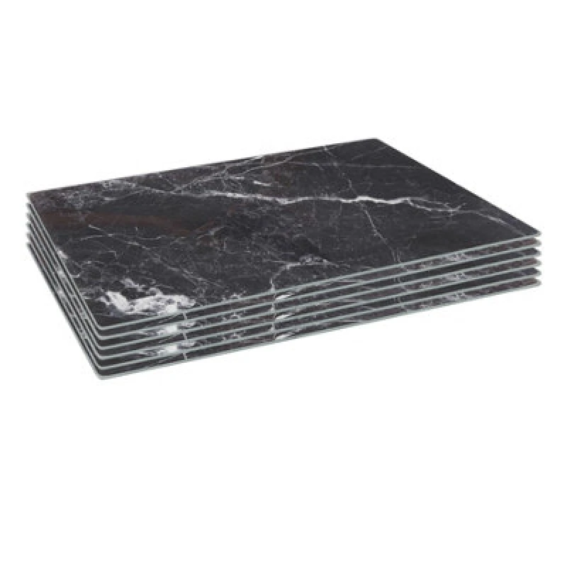 Image of Harbour Housewares 6X Glass Placemats - 40 X 30Cm - Black Marble - Dining Table Place Mats Tabletop Protector For Kitchen Worktops