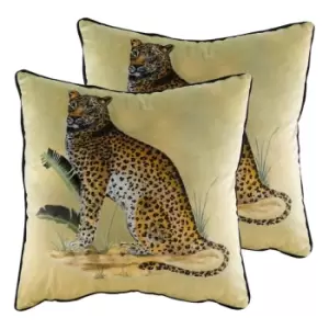 Image of Evans Lichfield Kibale Leopard Twin Pack Polyester Filled Cushions Multi