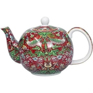 Image of William Morris Strawberry Thief Red Tea Pot By Lesser & Pavey