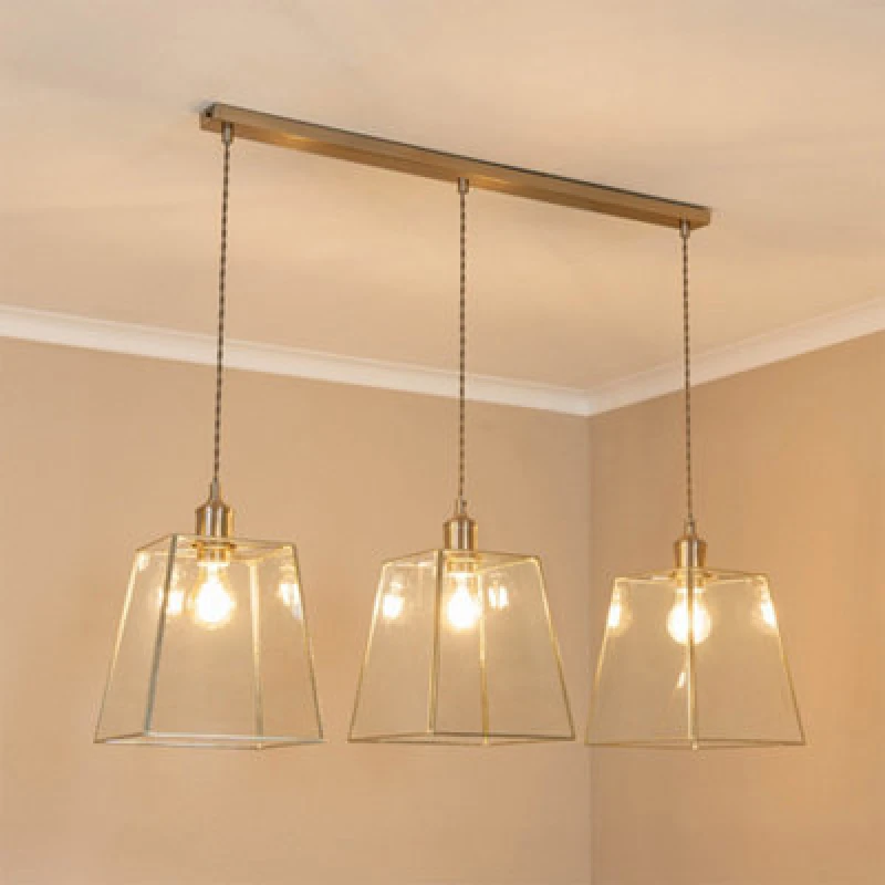 Image of ValueLights ValueLights Susie Glass Lantern Lamp Shade 3 Drop Diner Ceiling Pendant Light with LED Bulbs in Silver Silver One Size Unisex 505940606366