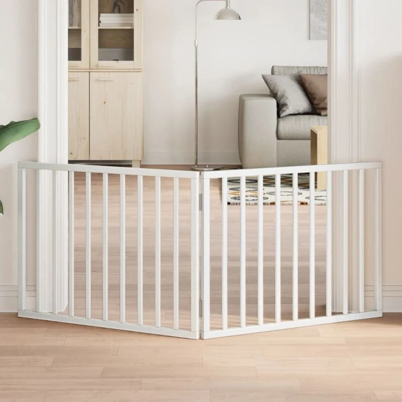 Image of vidaXL Dog Gate Foldable 2 Panels White 160cm Poplar Wood, White 352184