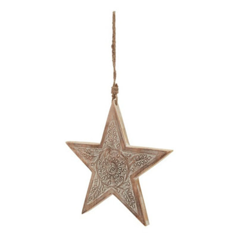 Image of Hill Interiors Natural Large Patterned Hanging Star - Wood - L2 X W25 X H25cm - Brown