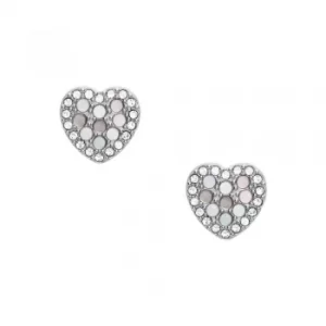 Image of Fossil Stainless Steel Mother Of Pearl Heart Stud Earrings JF03413040