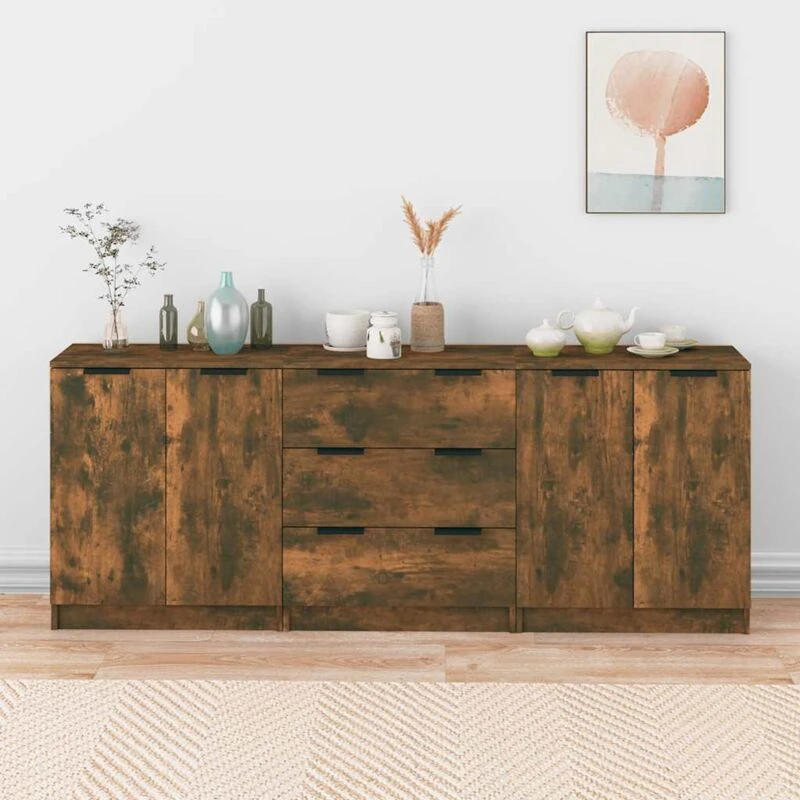 Image of VIDAXL 3 Piece Sideboards Smoked Oak Engineered Wood Vidaxl 8720287122456