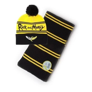 Image of Rick And Morty - Banana Unisex Bobble Beanie & Ribbed Scarf Gift Set - Black/Yellow