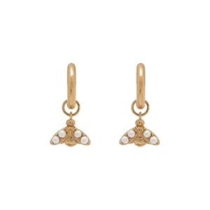 Image of Olivia Burton Pearl Bee Gold Tone Huggie Hoop Earrings