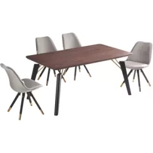 Image of 5 Pieces Life Interiors Vittorio Duke Dining Set - a Rectangular Walnut Dining Table and Set of 4 Dark Grey Dining Chairs - Dark Grey