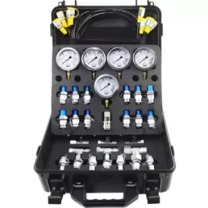 Image of VEVOR Hydraulic Pressure Test Kit, 10/100/250/400/600bar, 5 Gauges 13 Test Couplings 14 Tee Connectors 5 Test Hoses, Hydraulic Gauge Kit w/ Sturdy Car