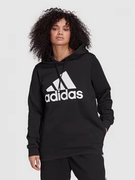 Image of Adidas Essentials Big Logo Fleece Hoodie - Plus Size, Black/White, Size 2X, Women
