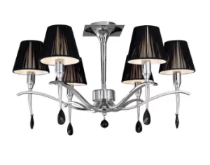 Image of Siena Semi Flush Ceiling Round 6 Light E14, Polished Chrome with Black Shades And Black Crystal