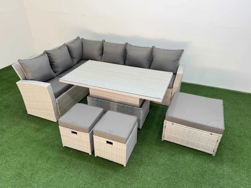 Image of Fimous 9 Seat Garden Furniture Corner Sofa with Armchair 3 Footstools in Light Grey Light Grey Unisex