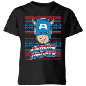 Image of Marvel Captain America Face Kids Christmas T-Shirt - Black - 3-4 Years