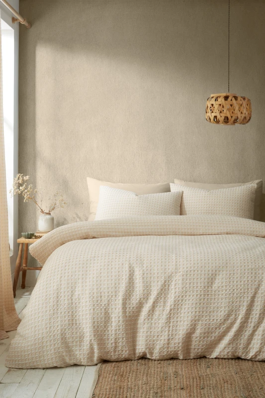 Image of Pineapple Elephant 'Muscat Waffle' Duvet Cover Set Natural