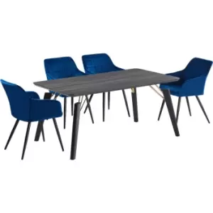 Image of 5 Pieces Life Interiors Camden Cosmo Dining Set - a Black Rectangular Dining Table and Set of 4 Royal Dining Chairs - Royal