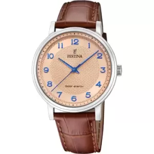 Image of Festina F20660/2 Mens Solar Energy Brown Strap Wristwatch
