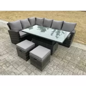 Image of Fimous 6 Seater Outdoor Dark Mixed Grey Rattan Lounge Complete Sofa Set with Adjustable Table and 2 Stools