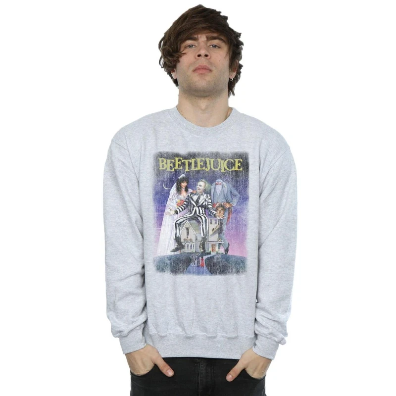 Image of Beetlejuice Beetlejuice Men Distressed Poster Sweatshirt in Grey Size: Small Grey S Male 5057245896801