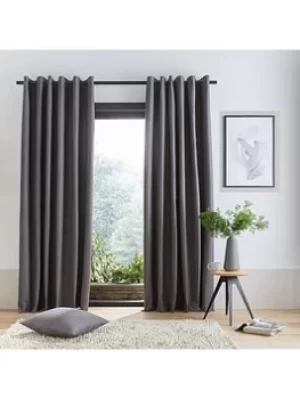 Image of Catherine Lansfield Pinsonic Chevron Fully Lined Eyelet Curtains Charcoal