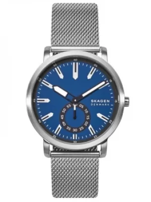 Image of Skagen Mens Colden Stainless Steel Blue Dial Mesh Strap Watch SKW6610