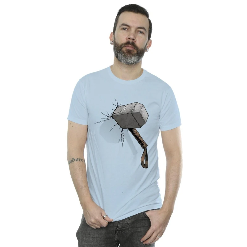 Image of Marvel Marvel Men Thor Hammer Crack T-Shirt in Baby Blue Size: Small Baby Blue S Male 5059934400603