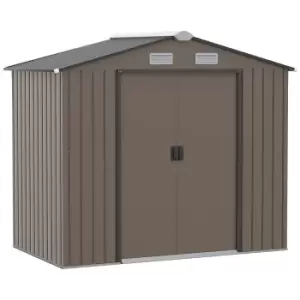 Image of Outsunny 7ft x 4ft Lockable Garden Metal Storage Shed Large Patio Roofed Tool Storage Building Foundation Sheds Box Outdoor Furniture, Brown