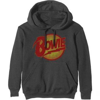 Image of David Bowie - Vintage Diamond Dogs Logo Unisex Medium Pullover Hoodie - Grey