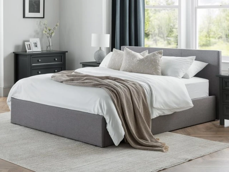 Image of Julian Bowen Rialto Grey Linen Fabric Ottoman Bed Frame - 5ft King Size