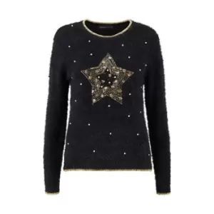 Image of Mela London Black Fluffy Star Christmas Jumper - Black